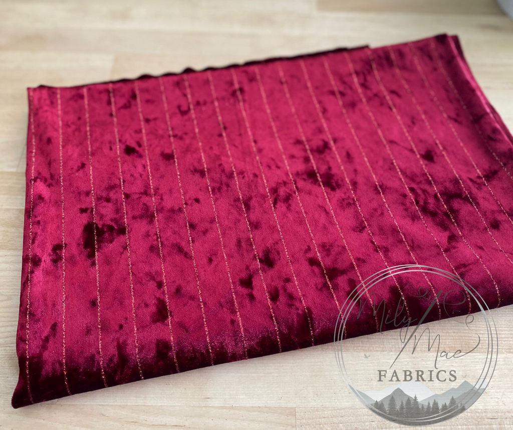 Burgundy Glitter Pinstriped Velvet